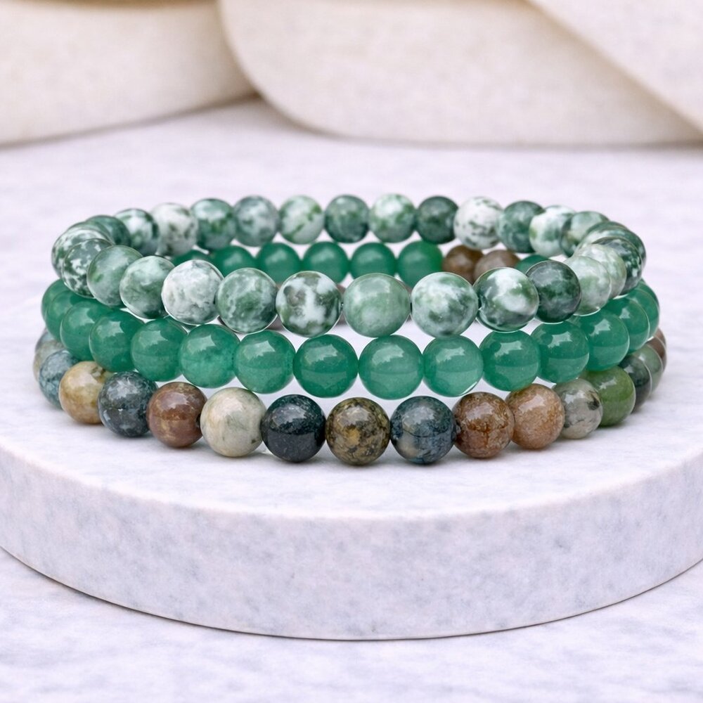 Bundle Deal: Gemstone Bracelet Set (3) 6MM Moss Agate, Aventurine, Fancy Jasper